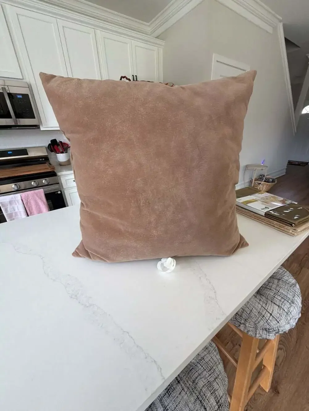 Square Faux Suede Decorative Throw Pillow in Nougat